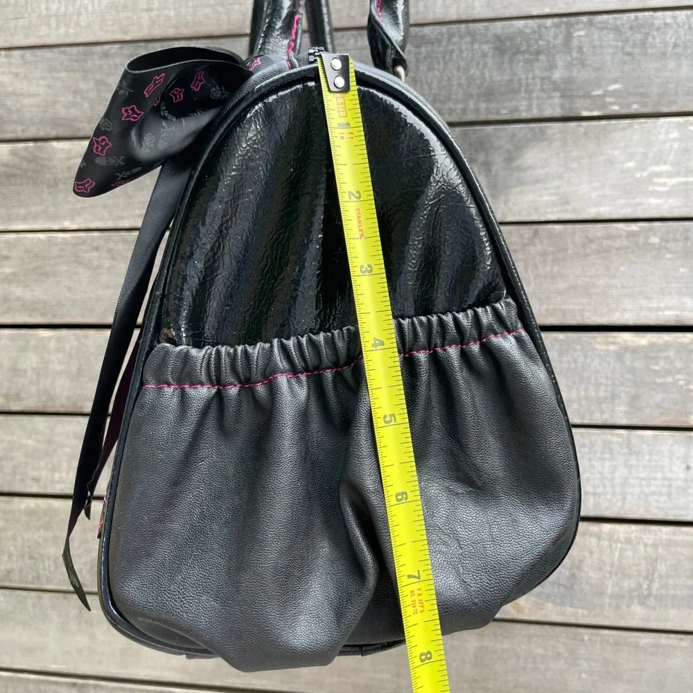 Vintage Fox Racing Purse 90s Black Pink Embroidered Satchel Bag Y2K Punk Bow